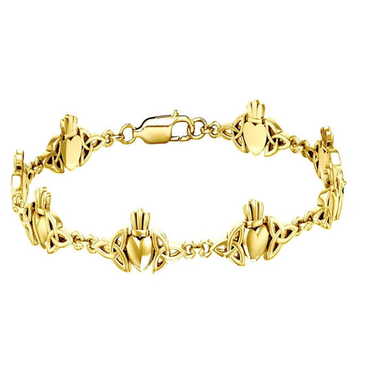 Celtic Trinity Claddagh Solid Gold Link Bracelet GTBG368