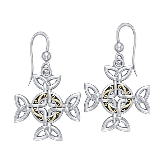 Celtic Knotwork Cross Silver with 18k Gold accent Earrings MER710