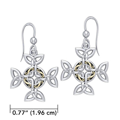 Celtic Knotwork Cross Silver with 18k Gold accent Earrings MER710