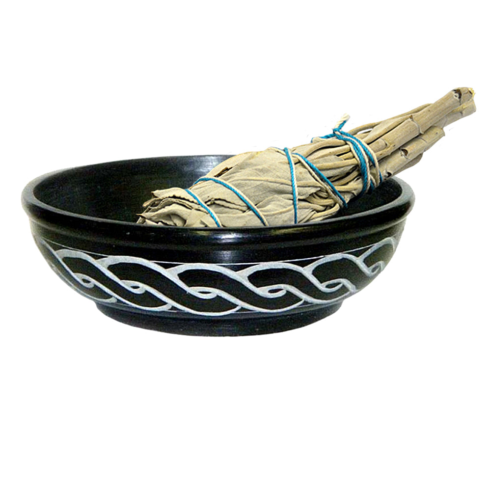 Black Soap Stone Carved Bowl 5&quot;
