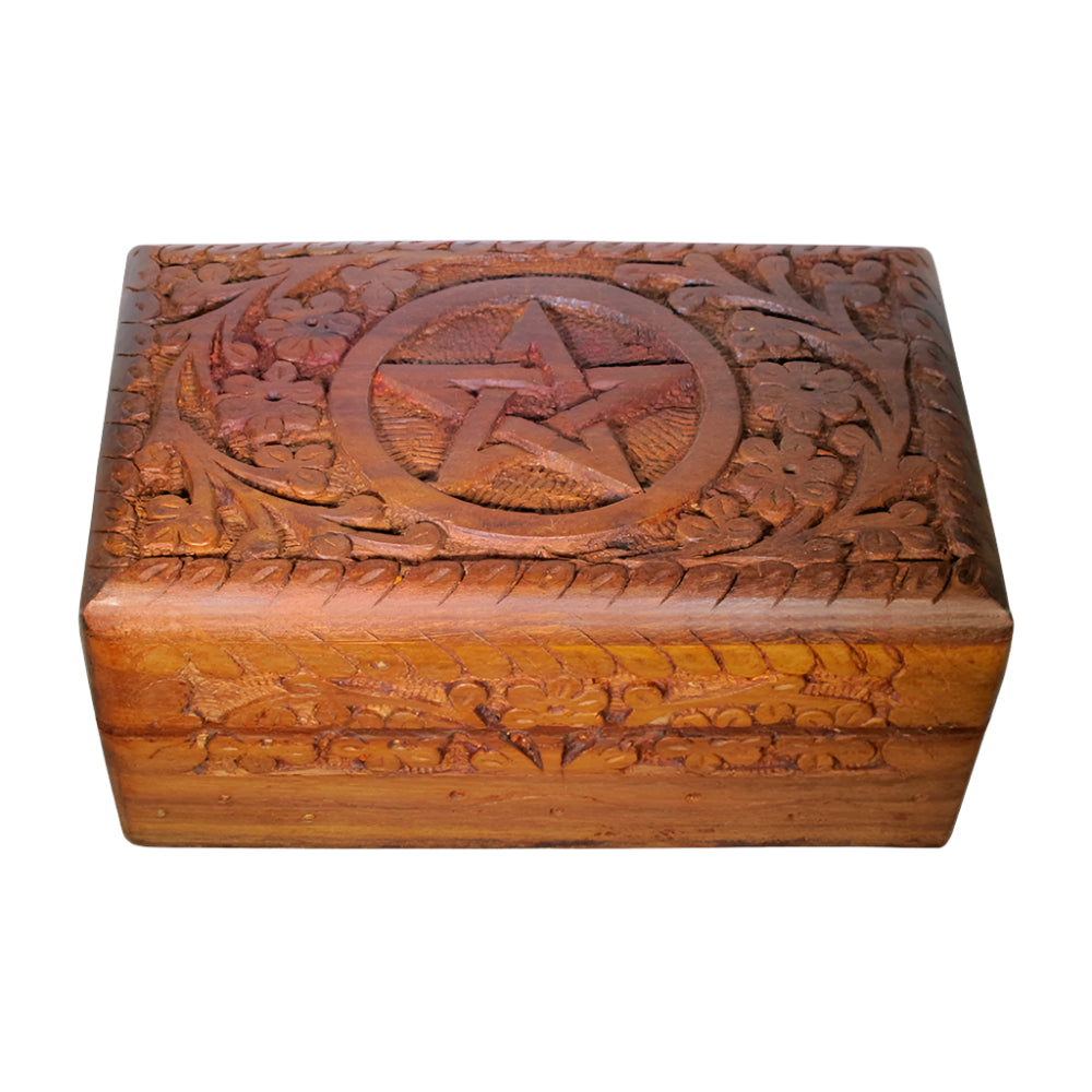 Pentacle Carved Wooden Box
