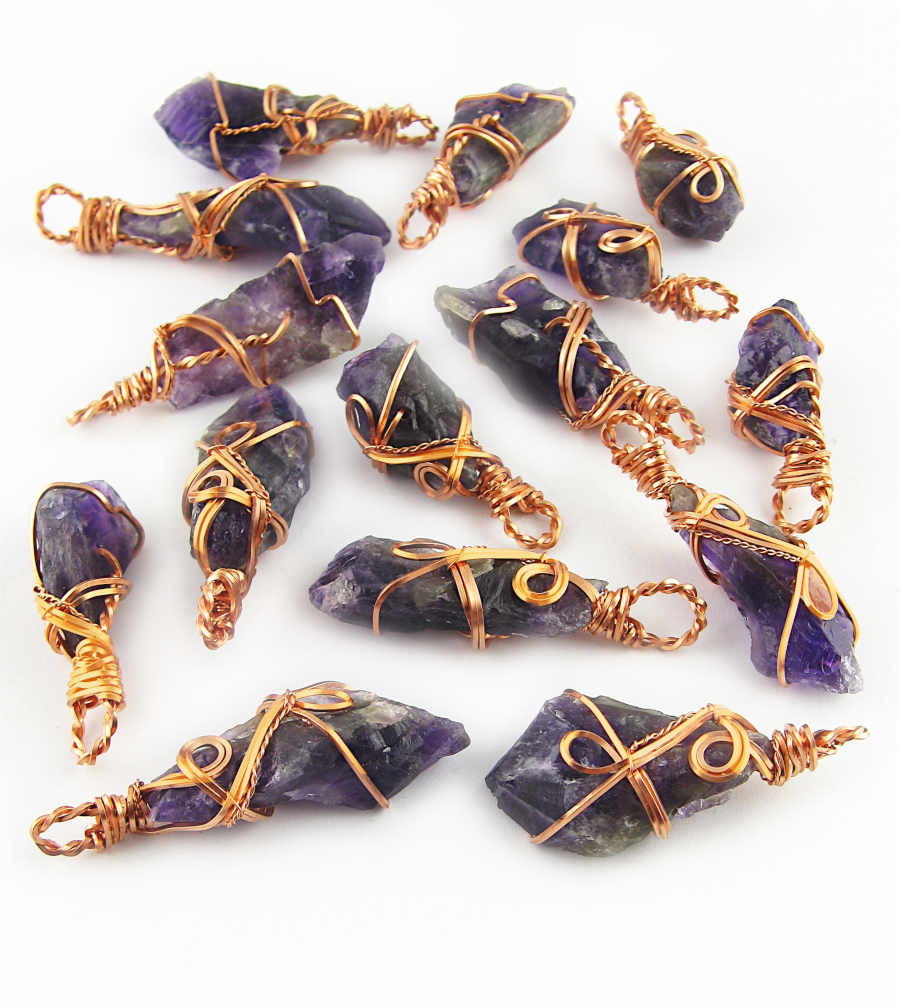 Raw Amethyst Crystal Point Pendant – Handmade Copper Wire Wrapped Necklace for Healing & Protection