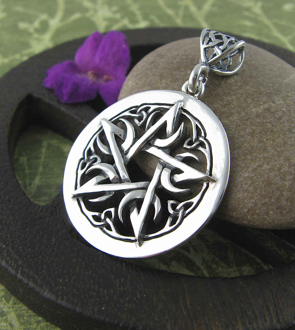 SMALL Crescent Moon Pentacle Pendant, Handmade - 925 Sterling Silver