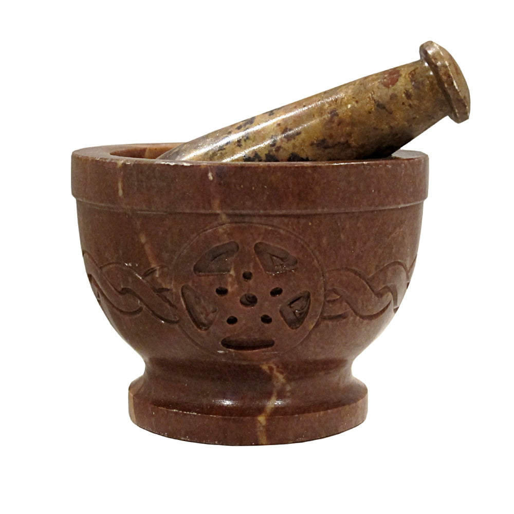 Mortar &amp; Pestle - Soapstone Pentacle with Celtic Knot