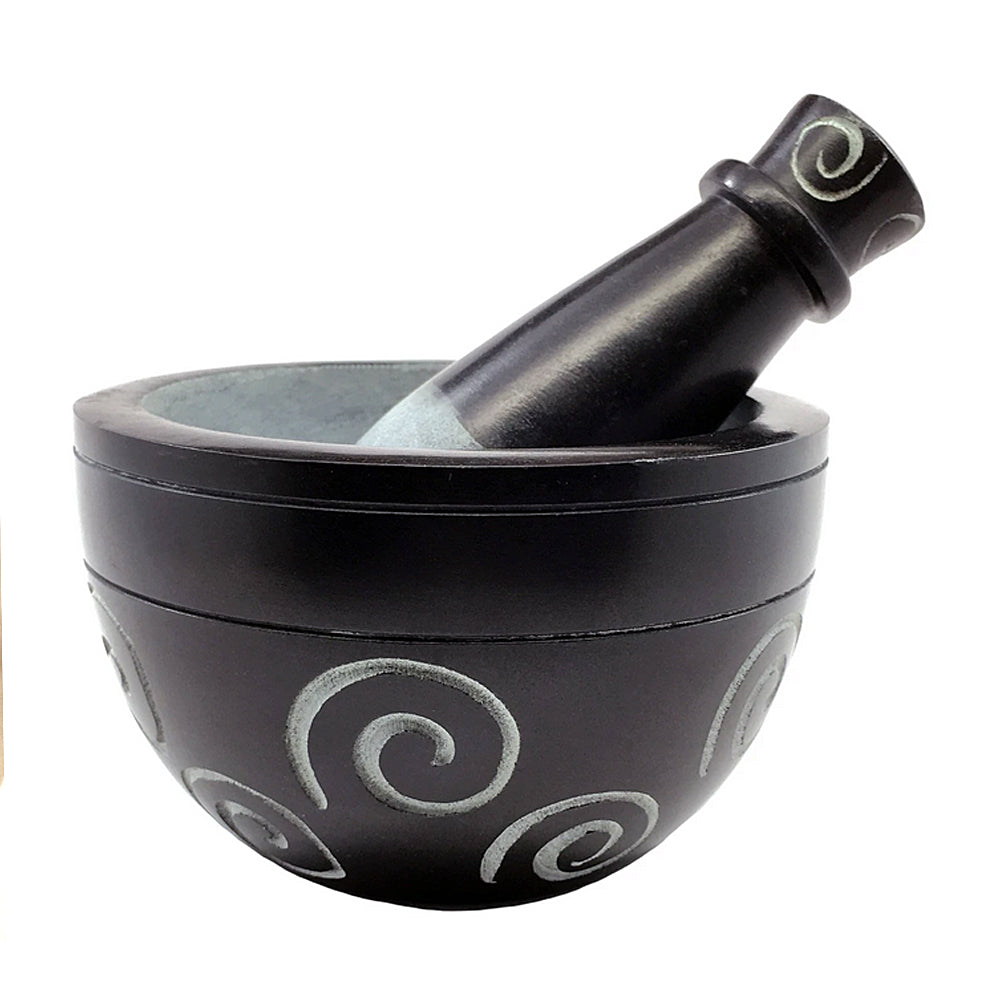 Mortar &amp; Pestle - Spiral Soapstone - Black
