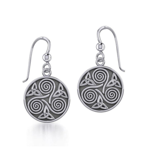 Celtic Triple Spiral And Trinity Sterling Silver Earrings TE651