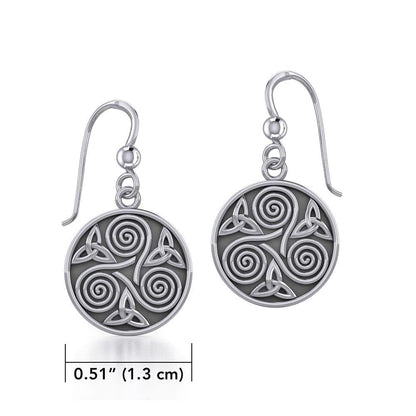 Celtic Triple Spiral And Trinity Sterling Silver Earrings TE651