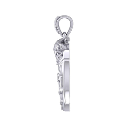 Wolf with Celtic Viking Norse Horn Silver Pendant TPD5979