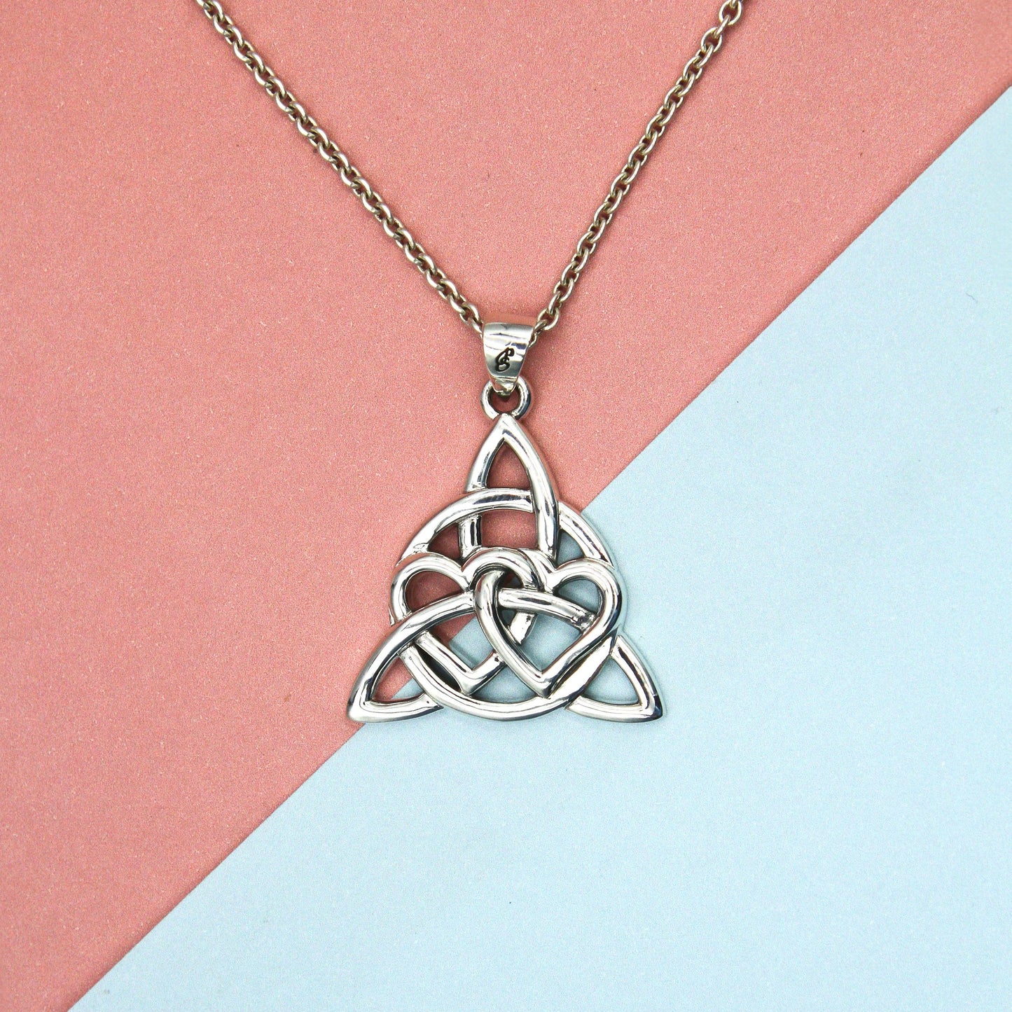 Enchantment Double Hearts Connected with Magic Celtic Triquetra Sterling Silver Pendant - TPD6194 by Peter Stone