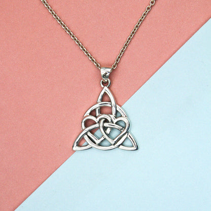 Enchantment Double Hearts Connected with Magic Celtic Triquetra Sterling Silver Pendant - TPD6194 by Peter Stone