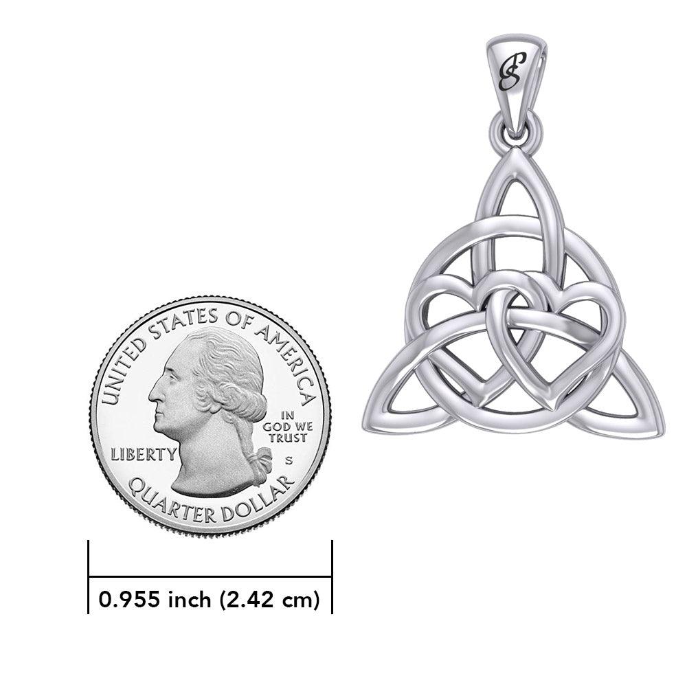 Enchantment Double Hearts Connected with Magic Celtic Triquetra Sterling Silver Pendant - TPD6194 by Peter Stone