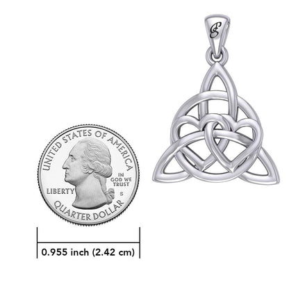 Enchantment Double Hearts Connected with Magic Celtic Triquetra Sterling Silver Pendant - TPD6194 by Peter Stone