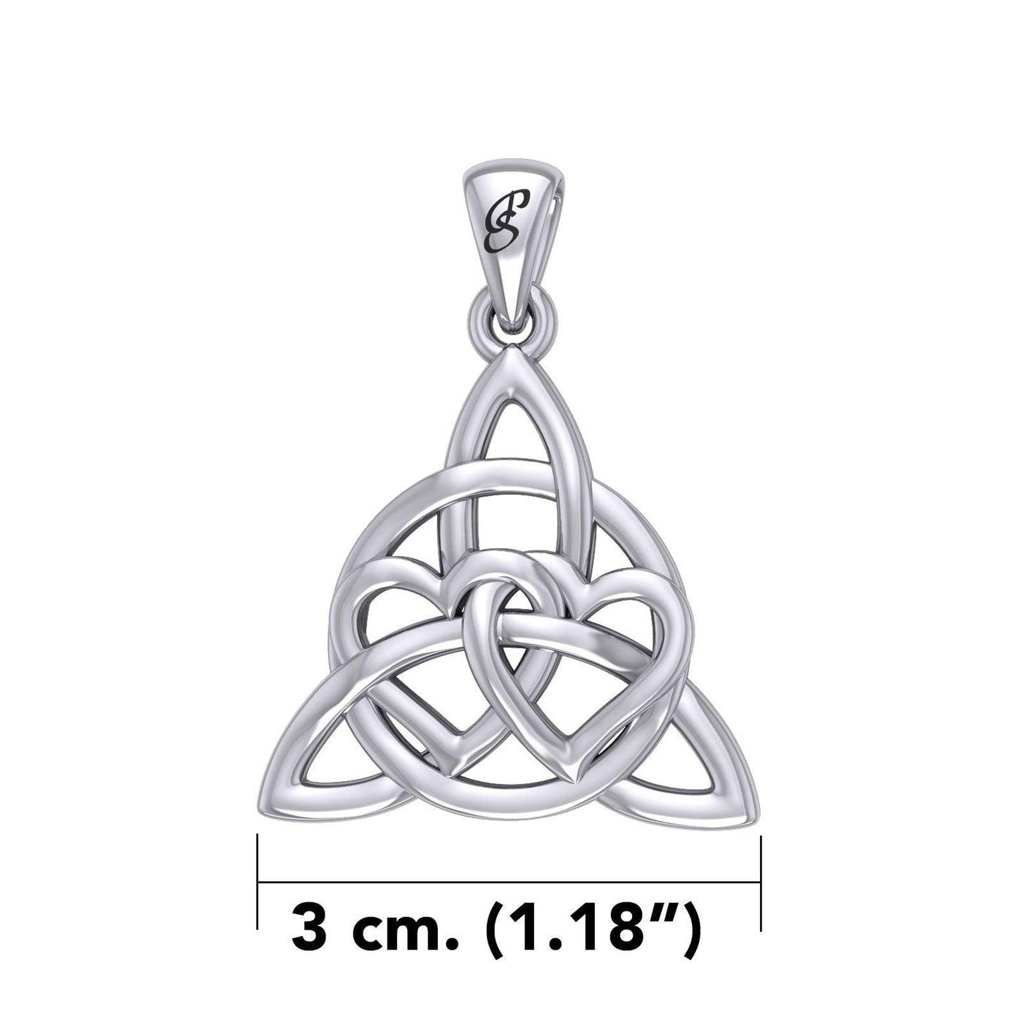 Enchantment Double Hearts Connected with Magic Celtic Triquetra Sterling Silver Pendant - TPD6194 by Peter Stone