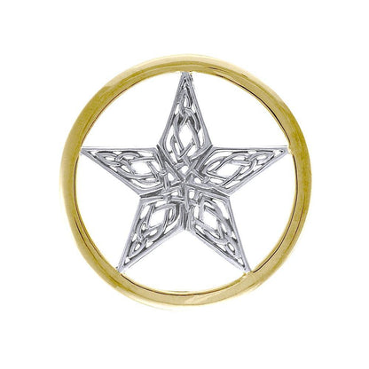 A Timeless Magick in Celtic Knotwork ~ A Silver Pentacle in 14K Gold Accent Pendant TPV3459