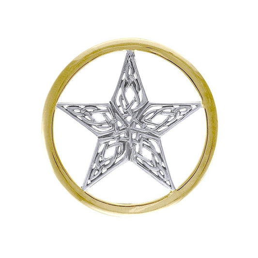 A Timeless Magick in Celtic Knotwork ~ A Silver Pentacle in 14K Gold Accent Pendant TPV3459