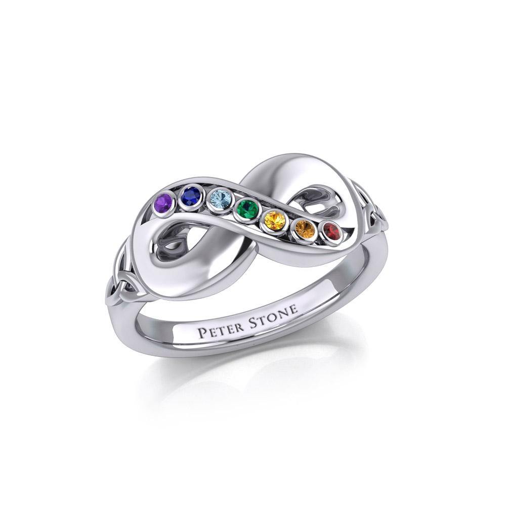 Silver Infinity Ring with Chakra Gemstones TRI1862