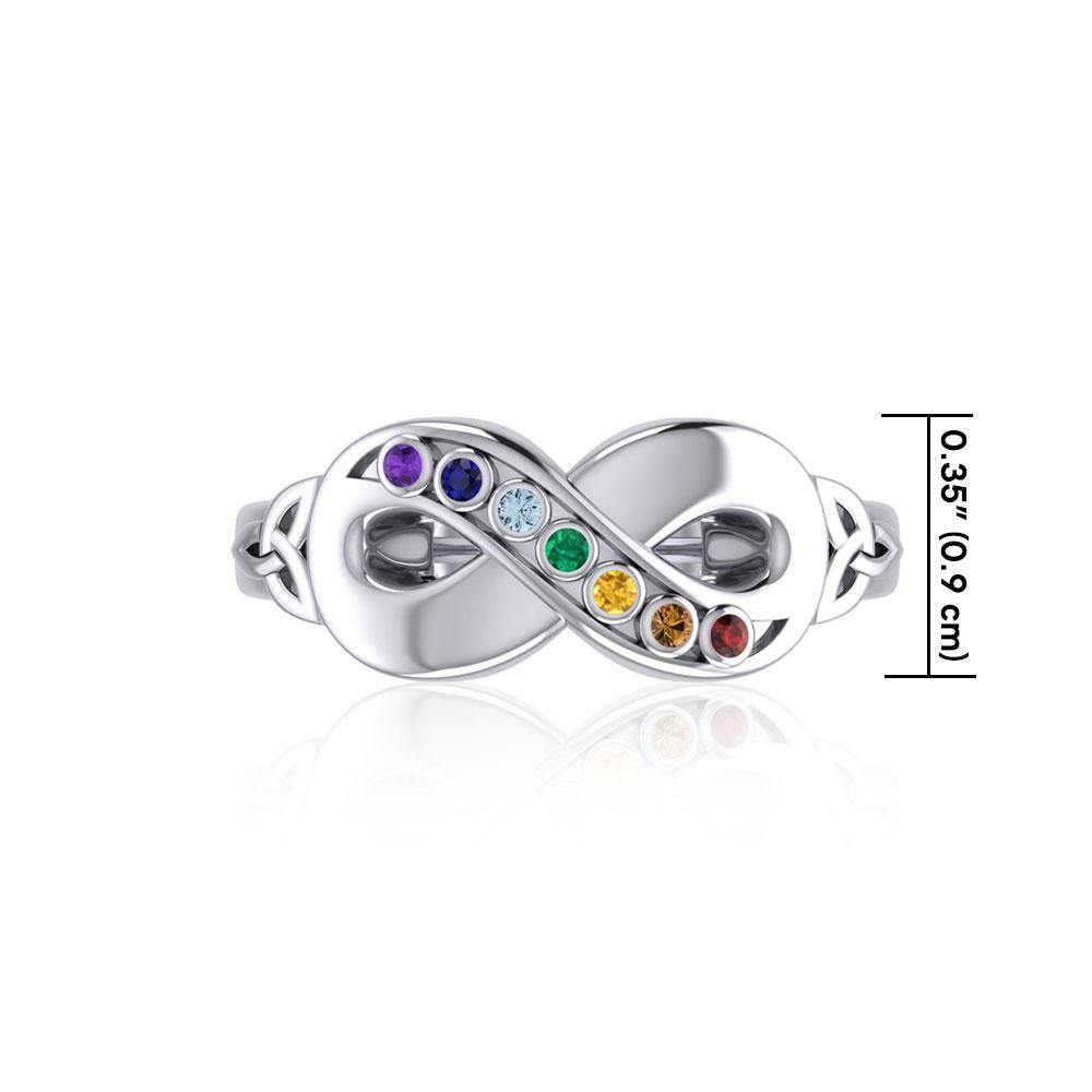 Silver Infinity Ring with Chakra Gemstones TRI1862