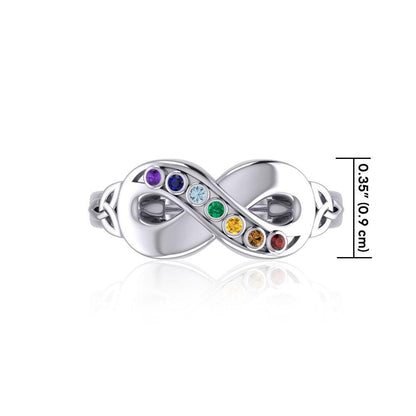 Silver Infinity Ring with Chakra Gemstones TRI1862