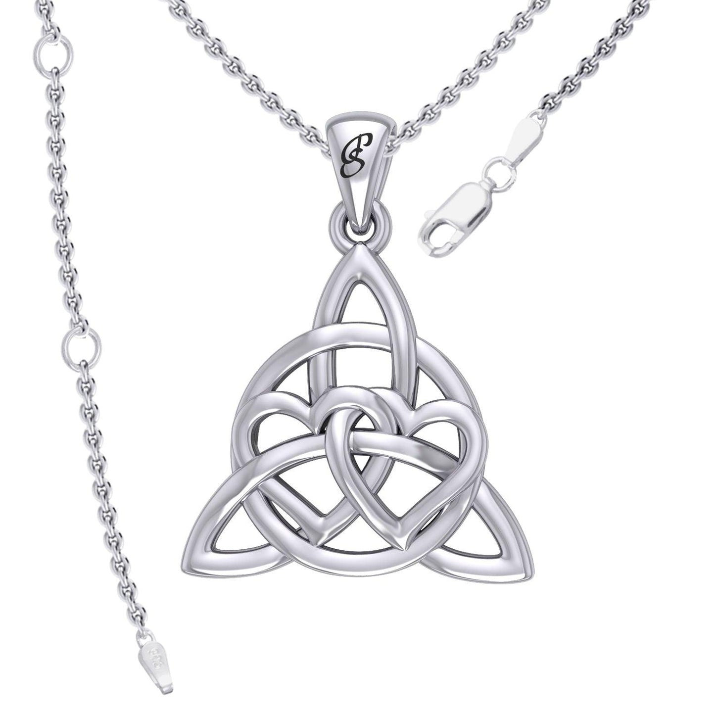 Enchantment Double Hearts Connected with Magic Celtic Triquetra Sterling Silver Pendant - TPD6194 by Peter Stone