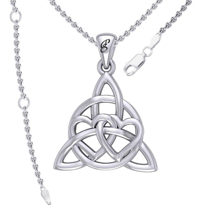 Enchantment Double Hearts Connected with Magic Celtic Triquetra Sterling Silver Pendant - TPD6194 by Peter Stone