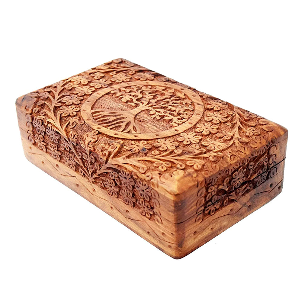 Tree Of Life Carved Wooden Box - 4&quot; x 6&quot;