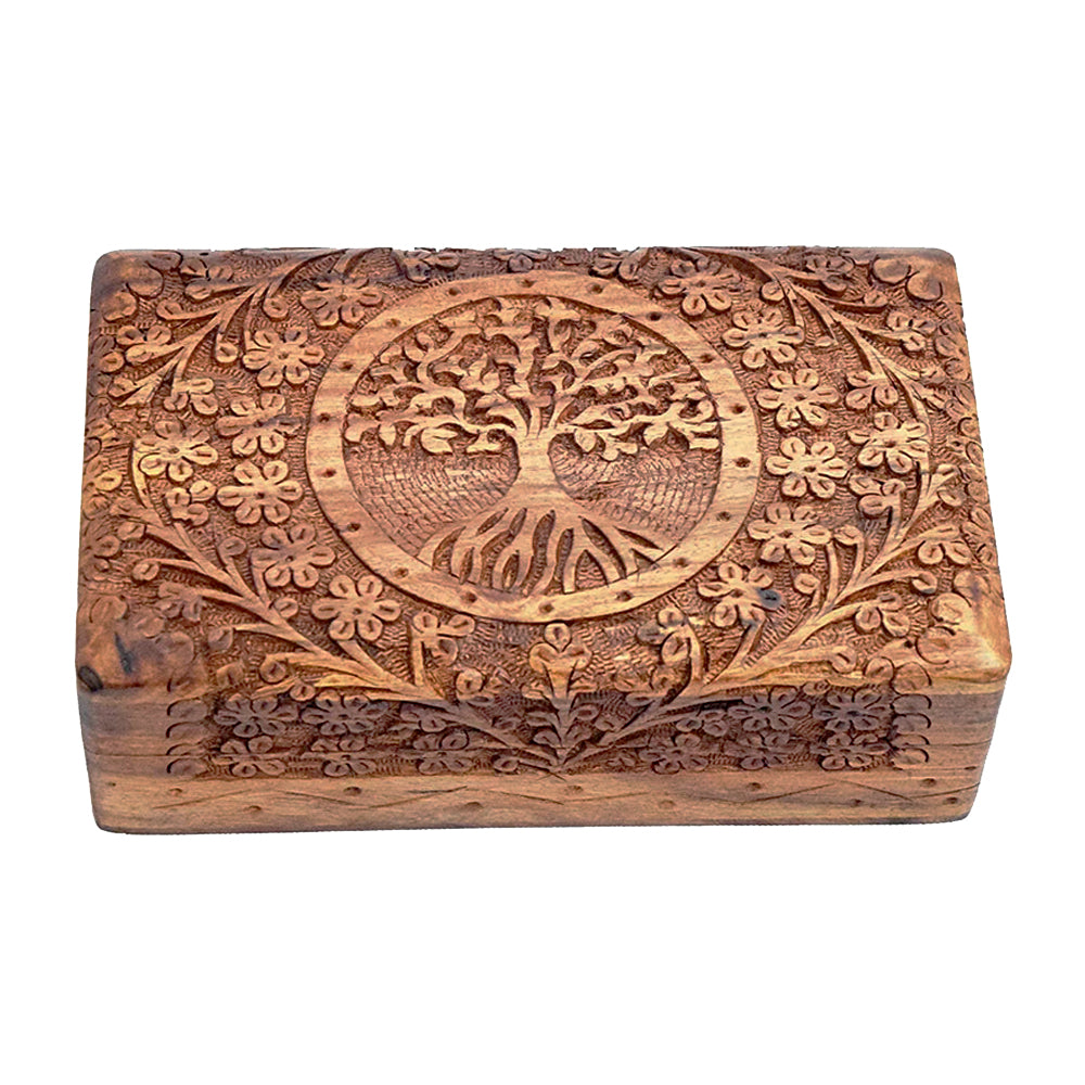Tree Of Life Carved Wooden Box - 4&quot; x 6&quot;