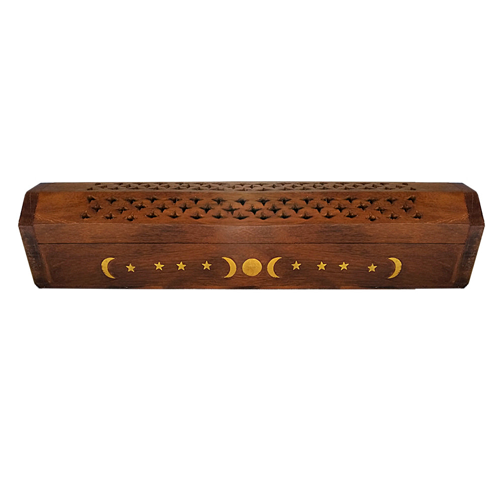 Triple Moon Wood Incense Storage Box