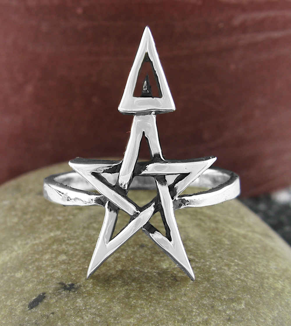 Wiccan Third Degree Pentagram Ring, Handmade - 925 Sterling Silver