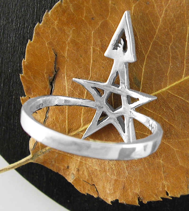 Wiccan Third Degree Pentagram Ring, Handmade - 925 Sterling Silver