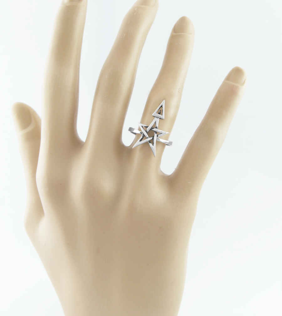 Wiccan Third Degree Pentagram Ring, Handmade - 925 Sterling Silver