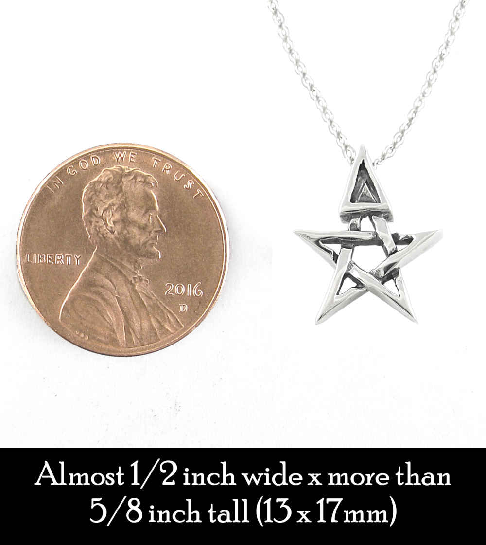 Tiny Wiccan Third Degree Pentagram Necklace, with Attached Chain, Handmade