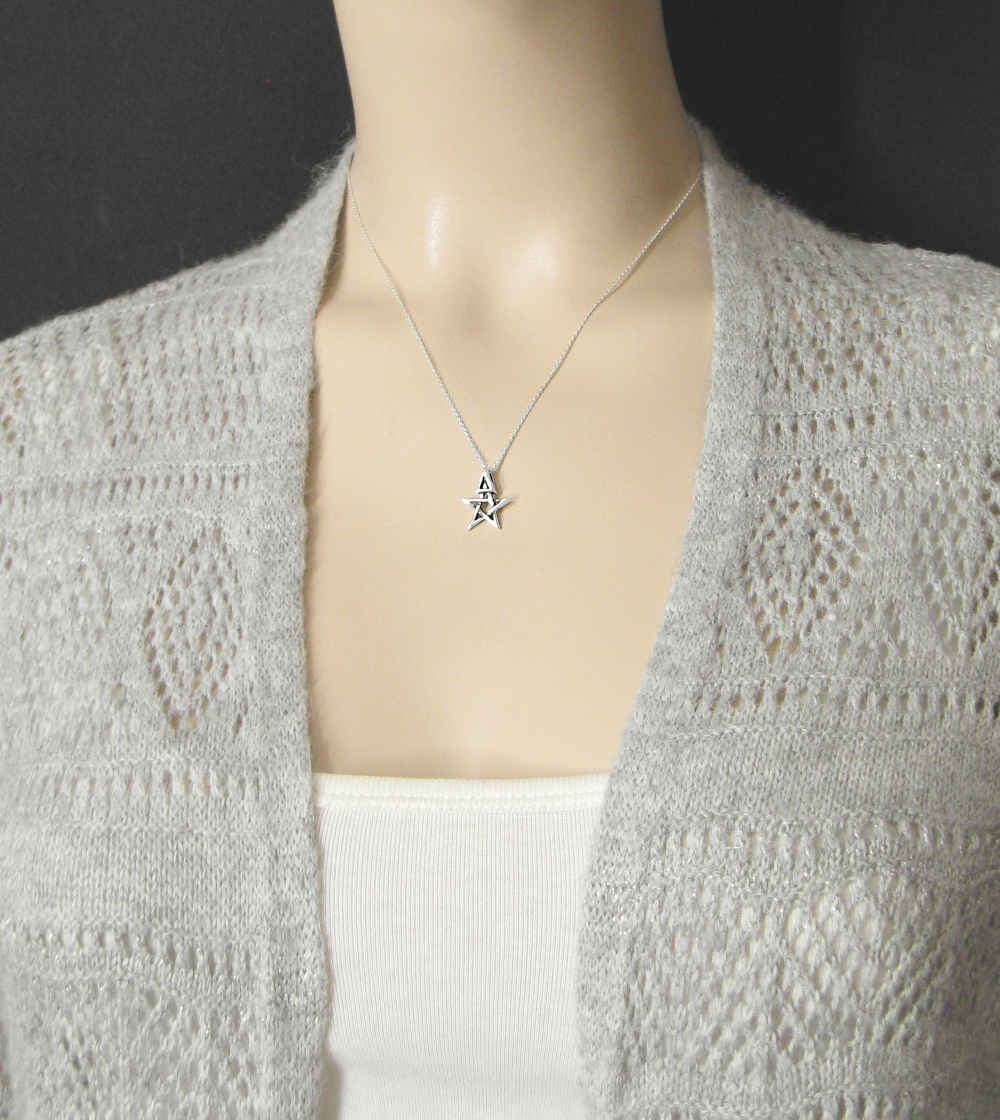 Tiny Wiccan Third Degree Pentagram Necklace, with Attached Chain, Handmade