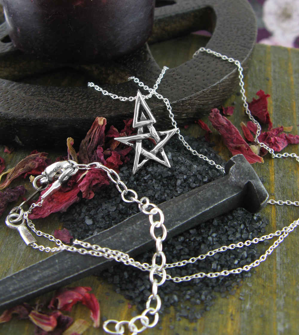 Tiny Wiccan Third Degree Pentagram Necklace, with Attached Chain, Handmade