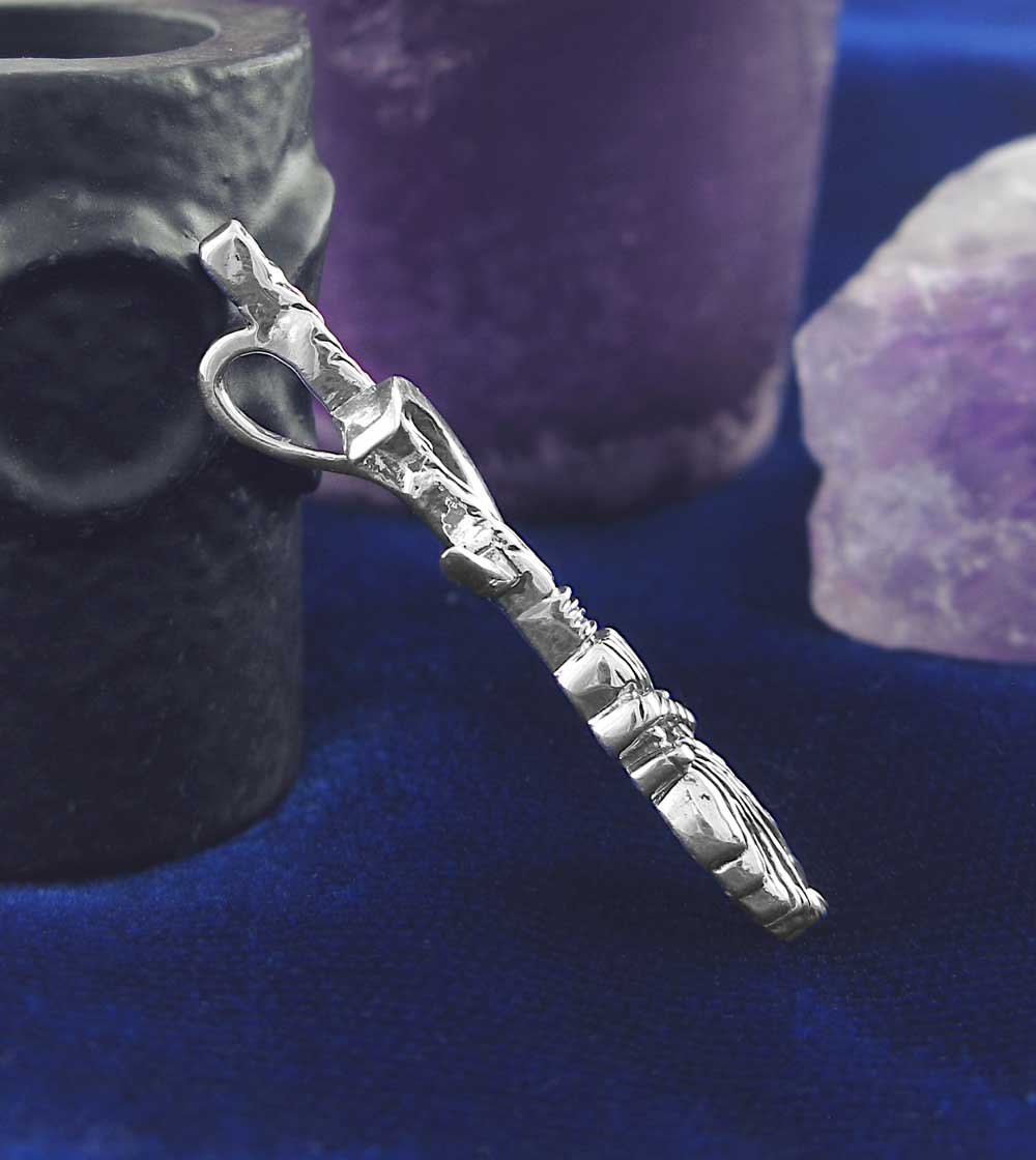Broomstick with Crescent Moon Pendant, Handmade - 925 Sterling Silver