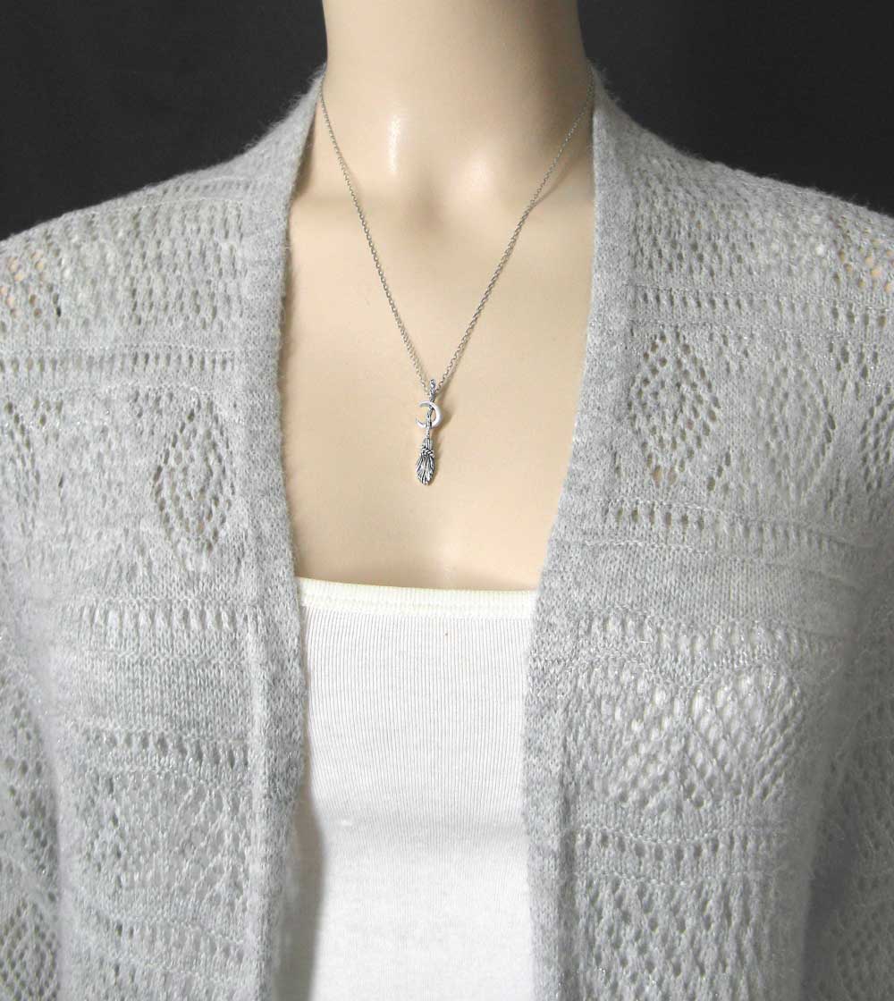 Broomstick with Crescent Moon Pendant, Handmade - 925 Sterling Silver