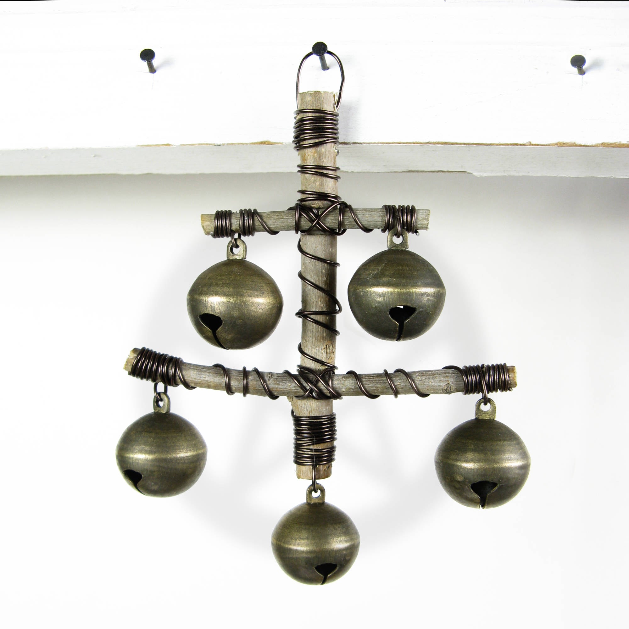 Witch's Bell: "Anchor" of Twigs with 5 Large Sleigh Bells  - Handcrafted
