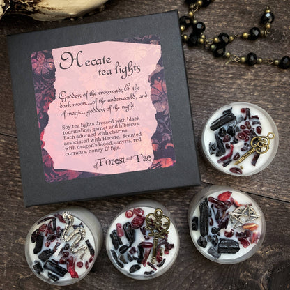 Hecate Tea Light Candle Set • Crystal & Herb Candles • Witch