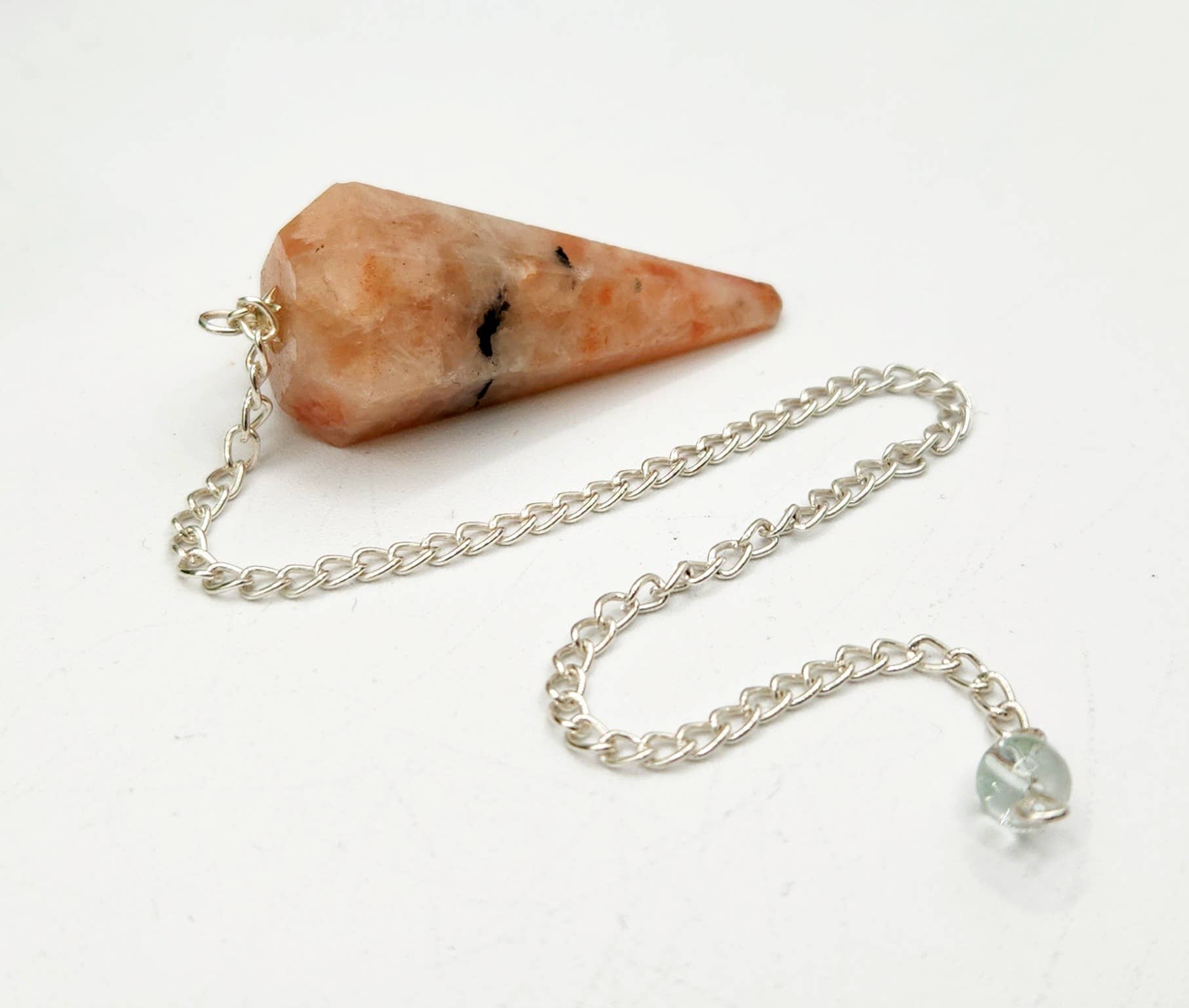 Sunstone Pendulum w/Silver Plated Chain & Clear Quartz Bead