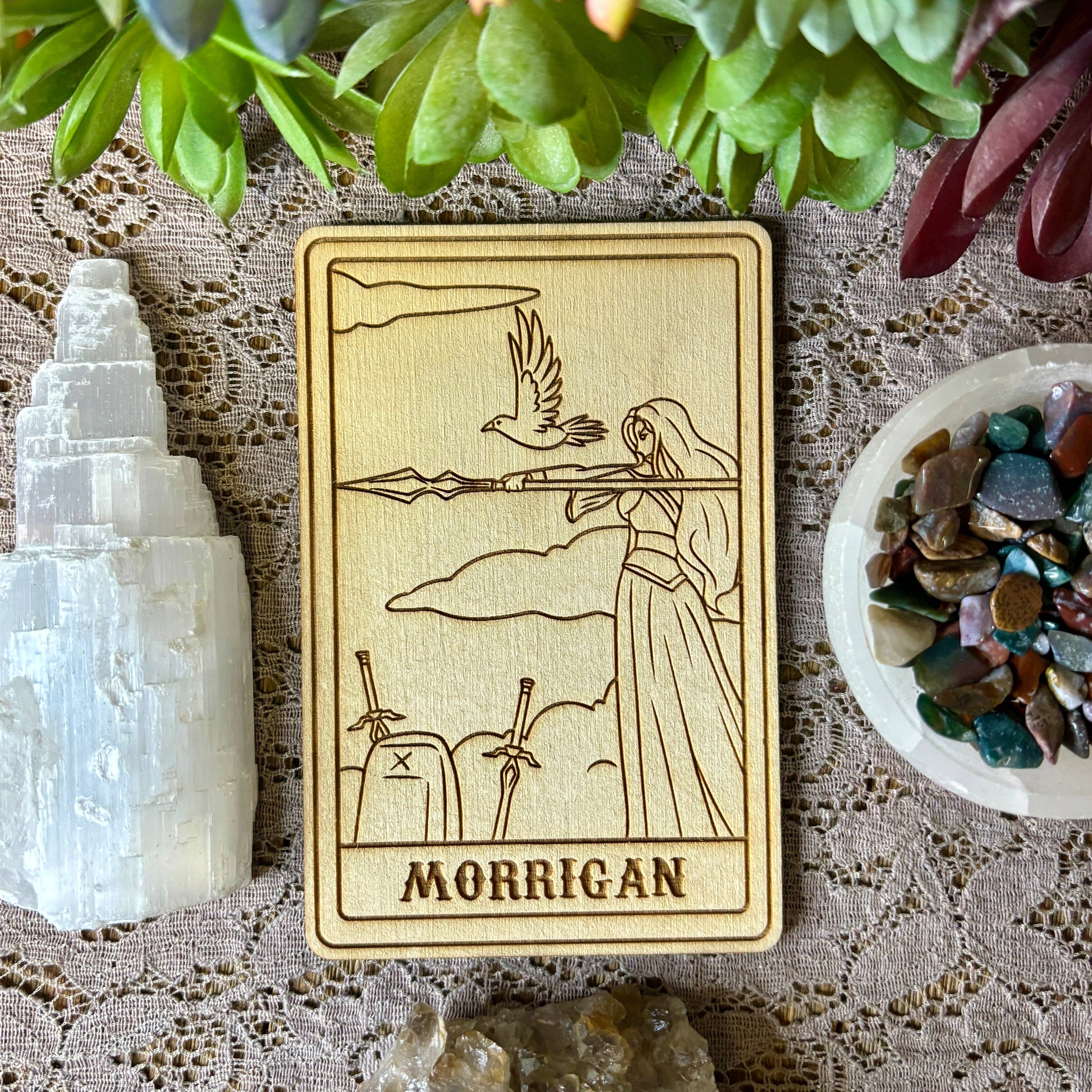 Morrigan Deity Card: 5" Tall Card / Natural Woodgrain