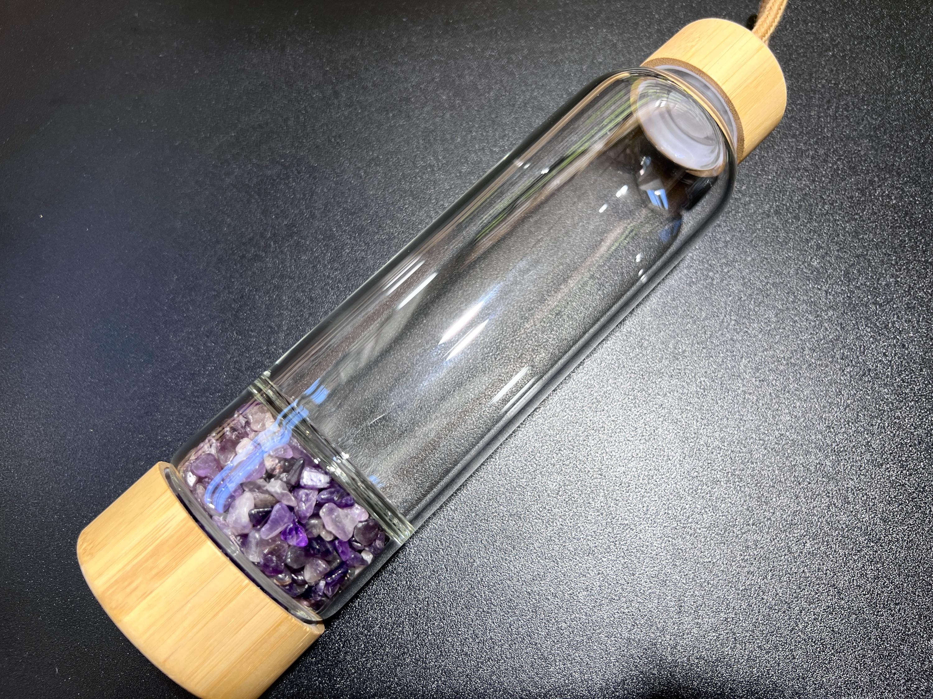 Crystal Infused Glass Water Bottle (Interchangeable Base) Gemstone Infuser
