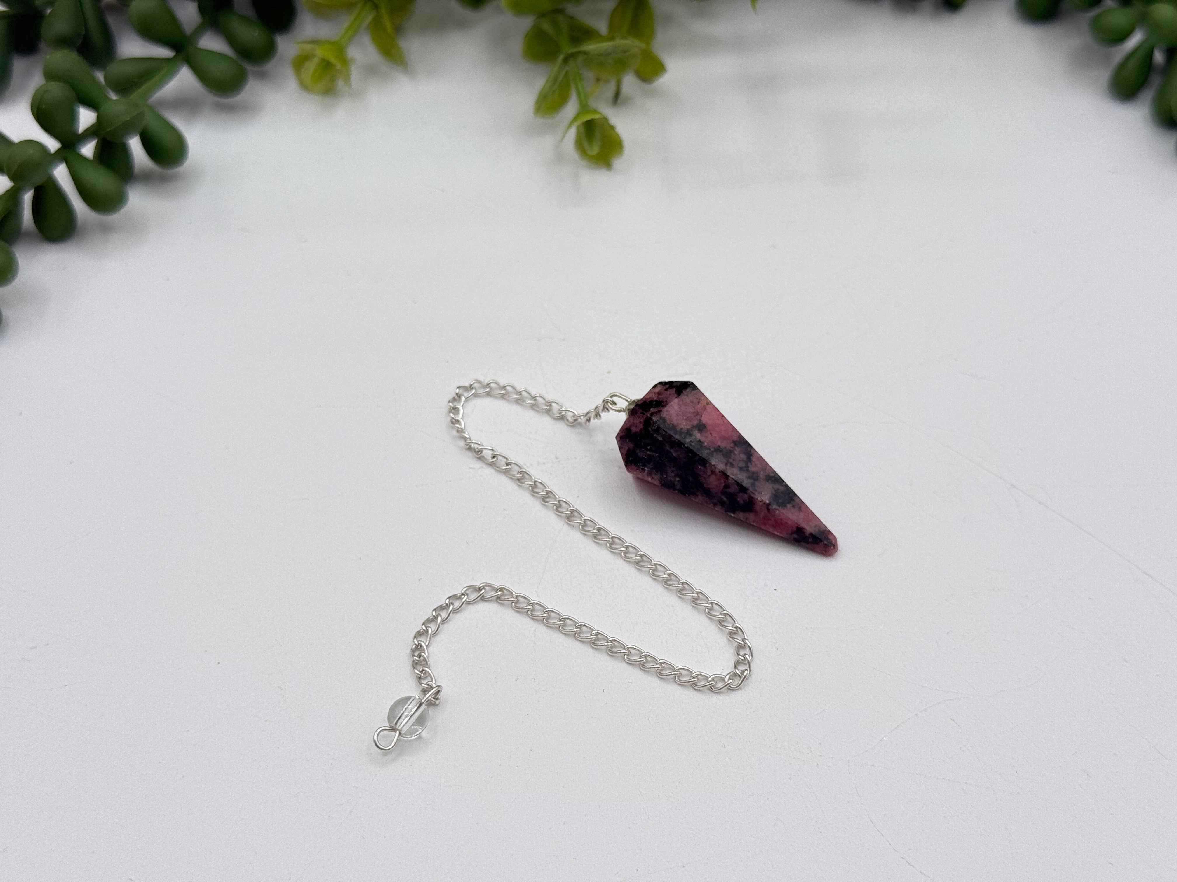 Rhodonite Pendulum w/Silver Plated Chain