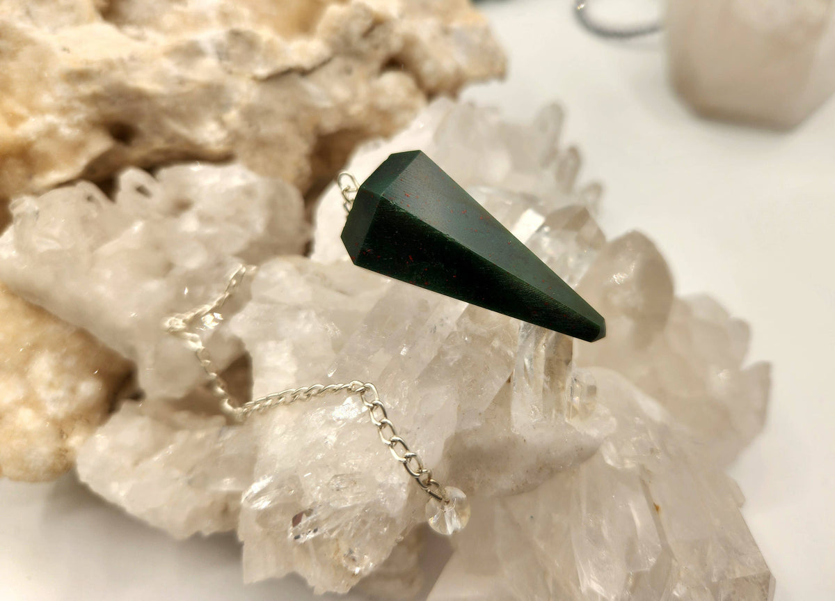 Bloodstone Gemstone Pendulum w/Silver plated chain