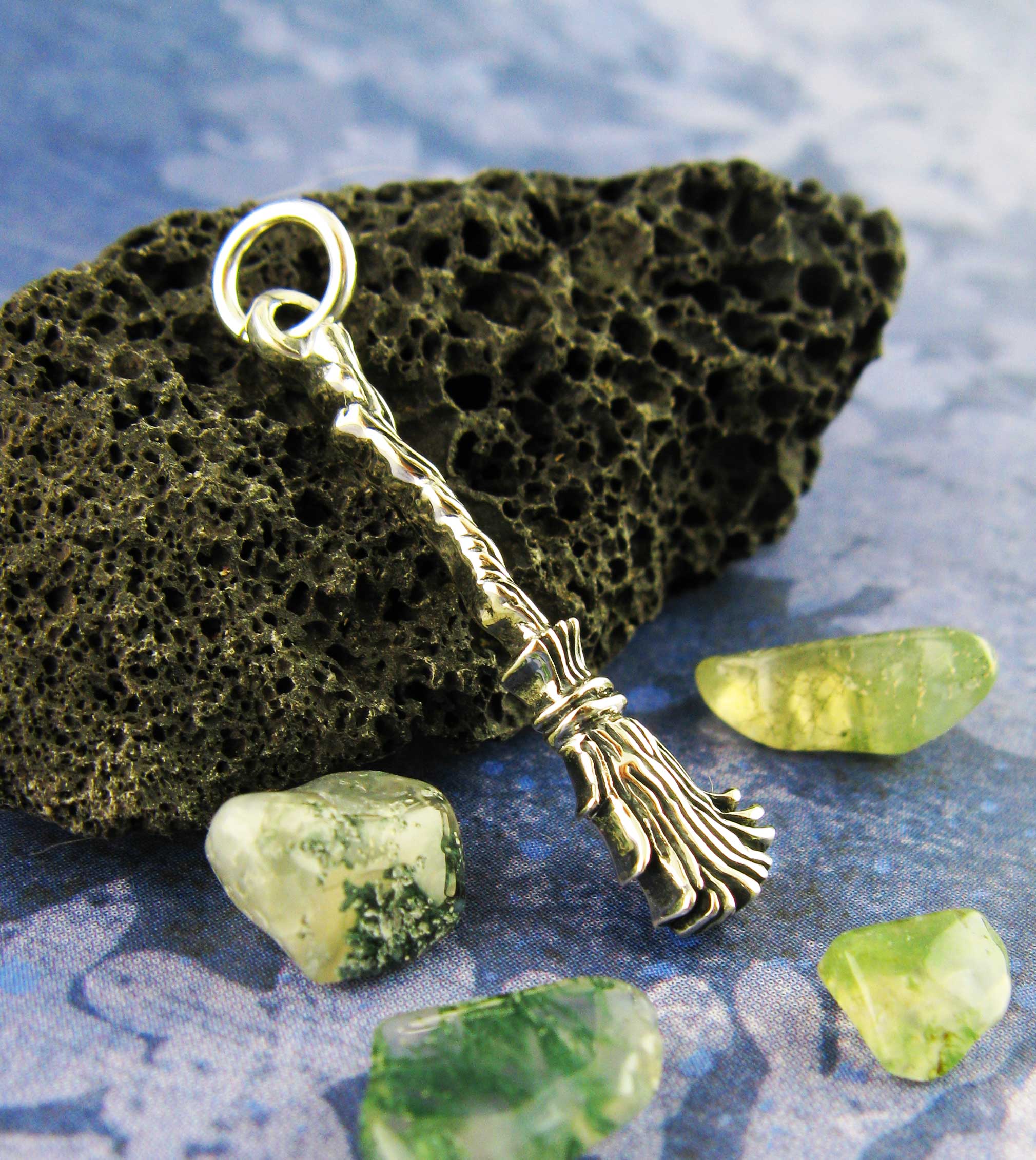 Besom or Broomstick Charm, Handmade - 925 Sterling Silver