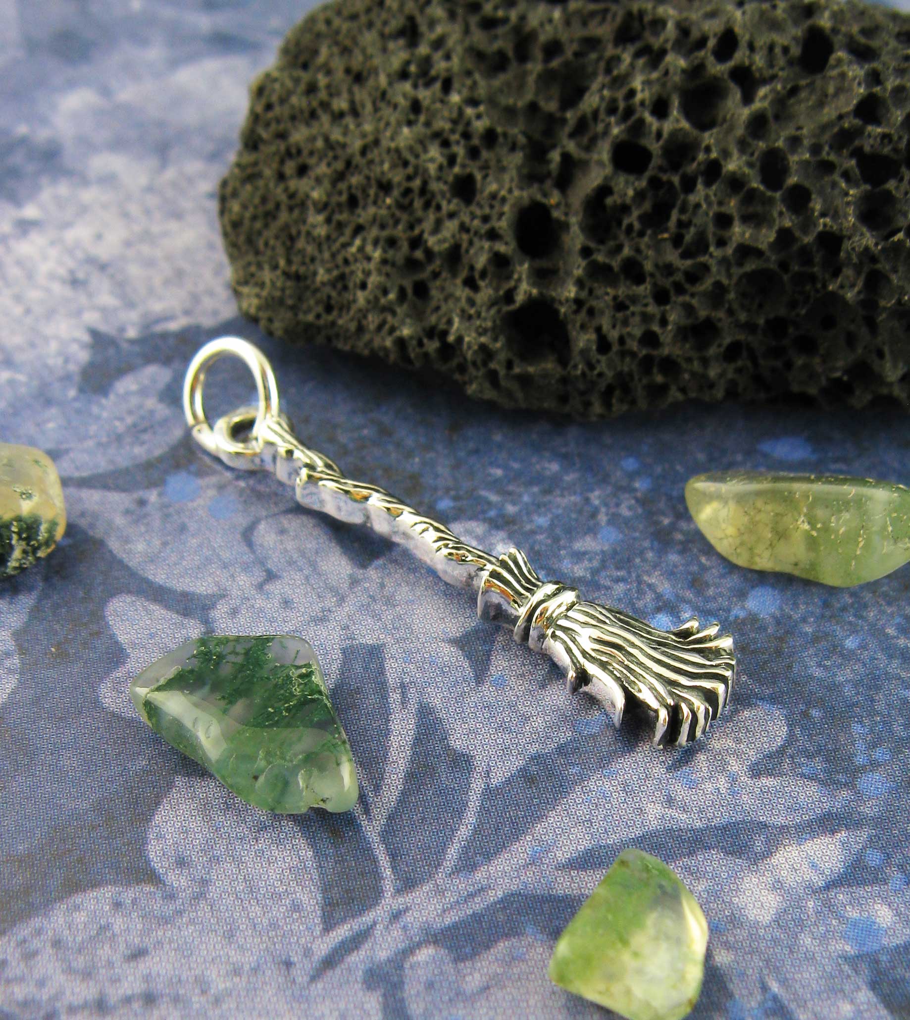 Besom or Broomstick Charm, Handmade - 925 Sterling Silver