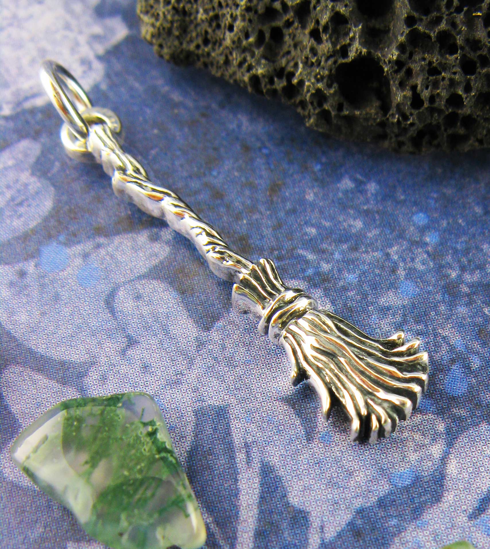 Besom or Broomstick Charm, Handmade - 925 Sterling Silver