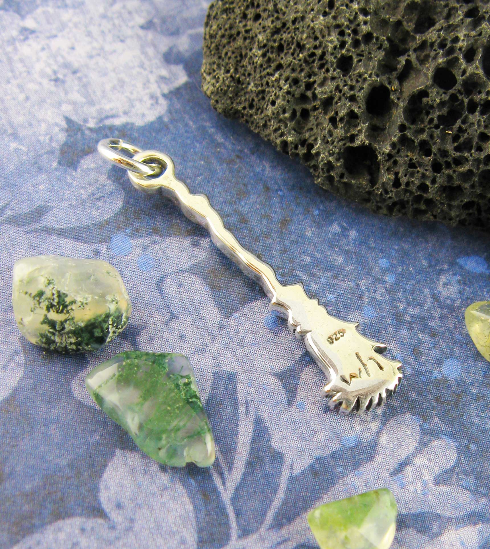 Besom or Broomstick Charm, Handmade - 925 Sterling Silver