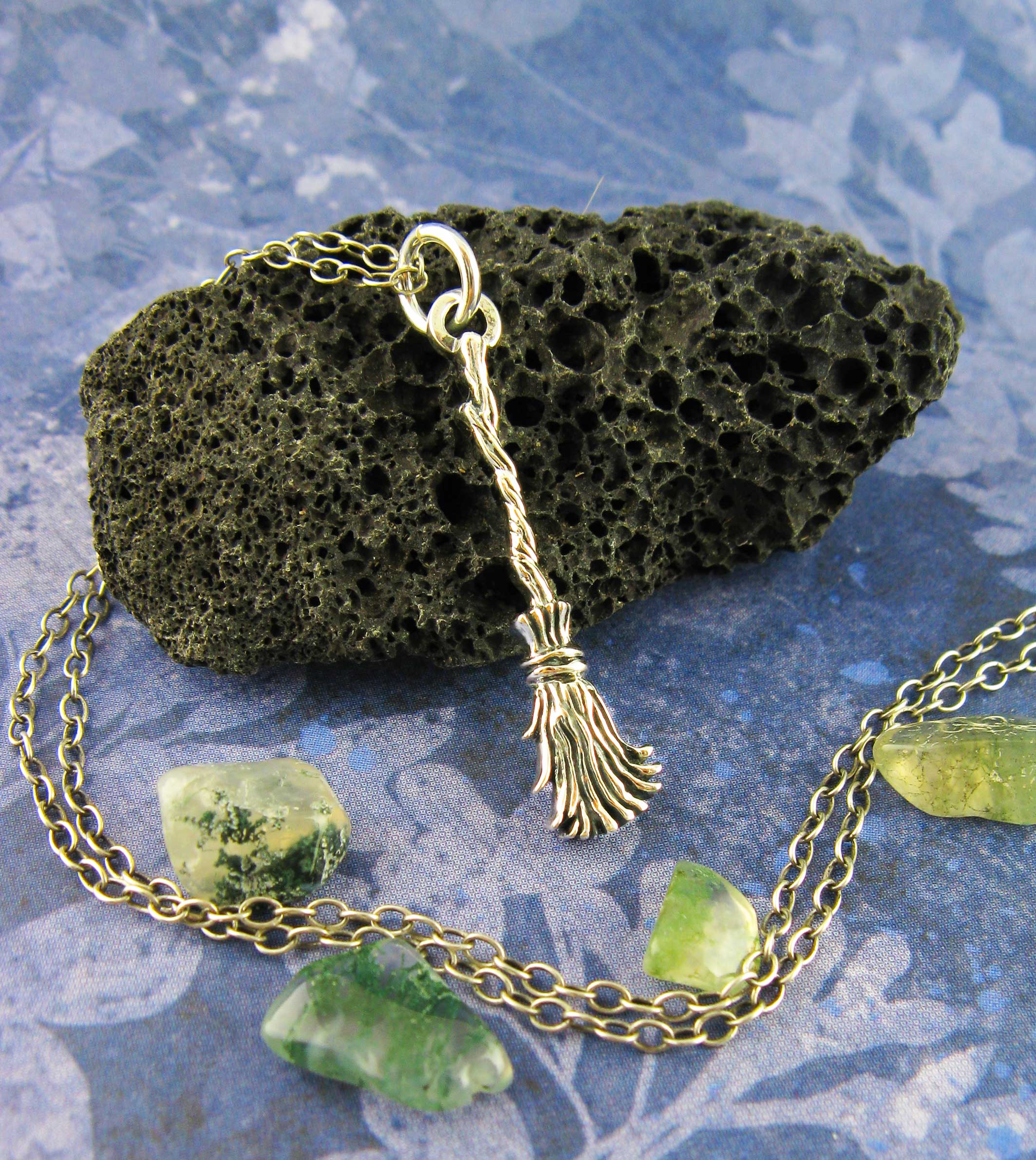 Besom or Broomstick Charm, Handmade - 925 Sterling Silver