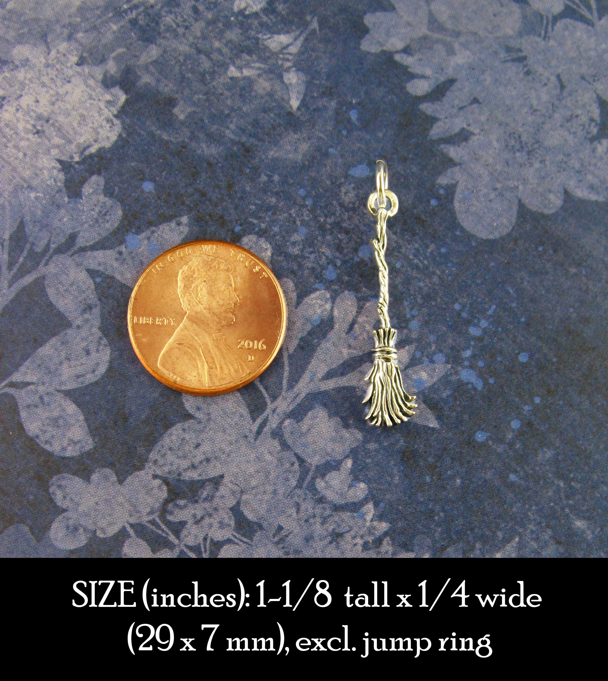 Besom or Broomstick Charm, Handmade - 925 Sterling Silver