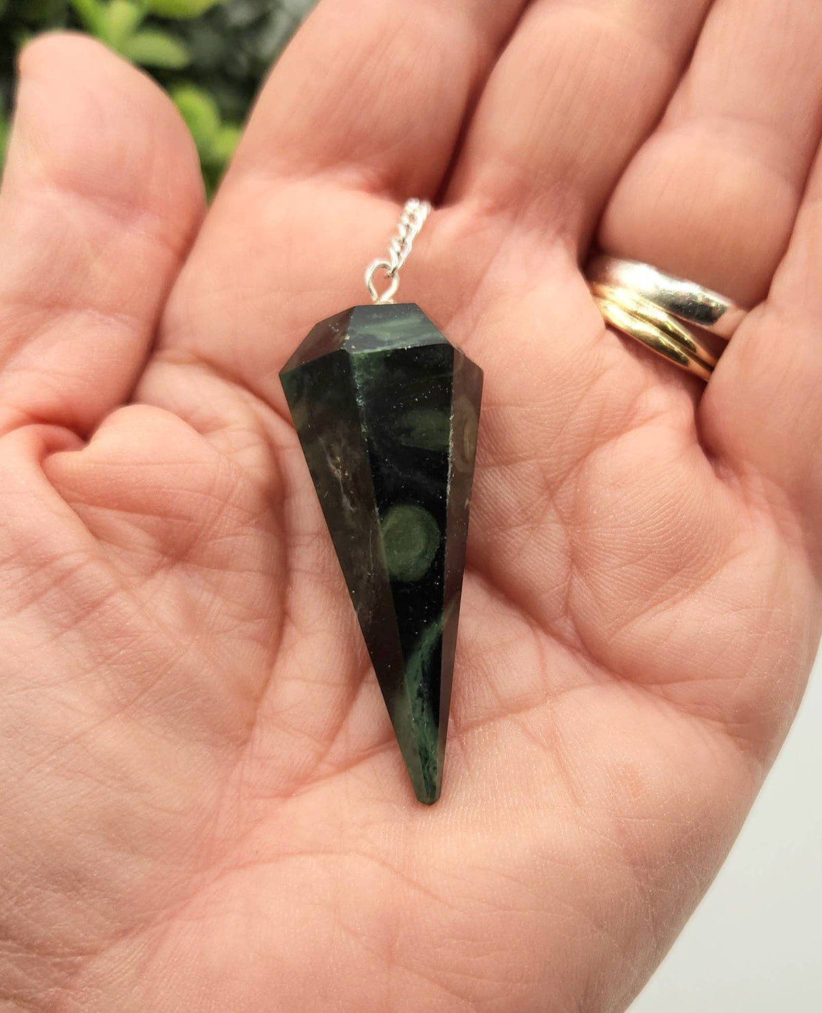 Kambaba Jasper Pendulum w/Silver Plated Chain & Clear Quartz