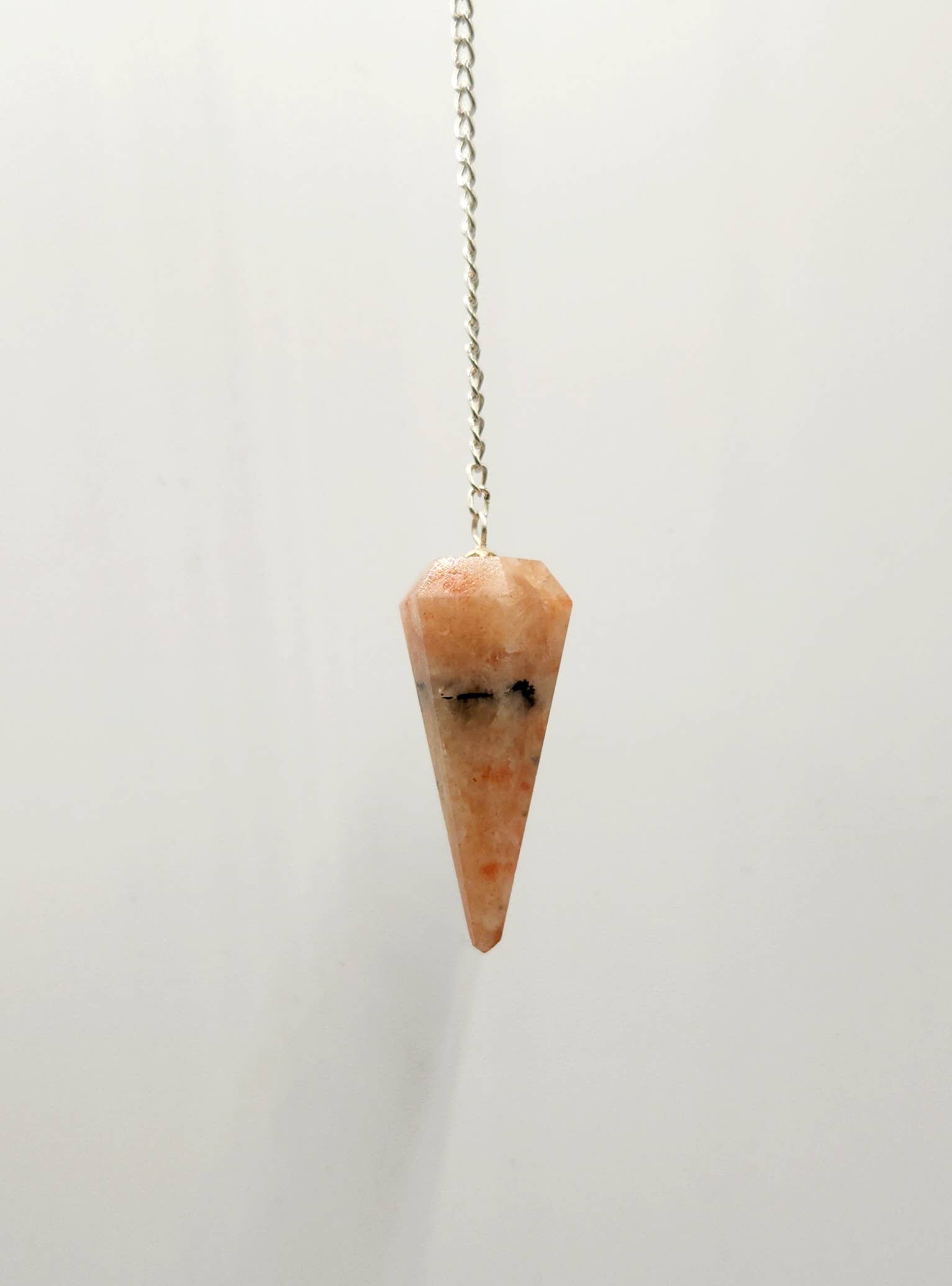 Sunstone Pendulum w/Silver Plated Chain & Clear Quartz Bead